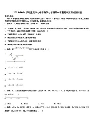 2023-2024学年重庆市七中学数学七年级第一学期期末复习检测试题含解析.doc