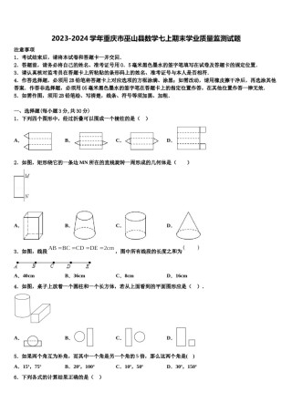 2023-2024学年重庆市巫山县数学七上期末学业质量监测试题含解析.doc