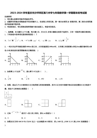 2023-2024学年重庆市沙坪坝区第八中学七年级数学第一学期期末统考试题含解析.doc
