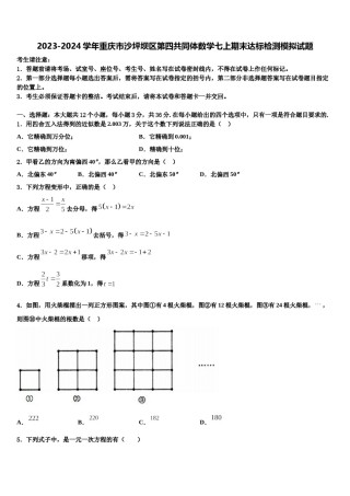 2023-2024学年重庆市沙坪坝区第四共同体数学七上期末达标检测模拟试题含解析.doc