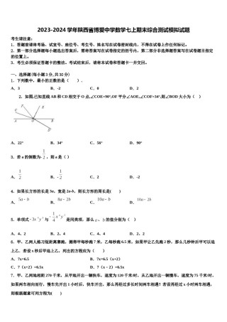 2023-2024学年陕西省博爱中学数学七上期末综合测试模拟试题含解析.doc