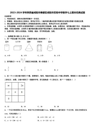 2023-2024学年陕西省咸阳市秦都区咸阳市实验中学数学七上期末经典试题含解析.doc