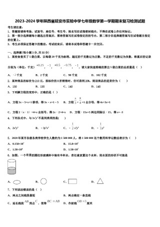 2023-2024学年陕西省延安市实验中学七年级数学第一学期期末复习检测试题含解析.doc