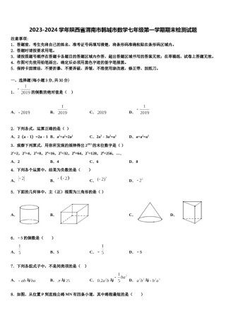 2023-2024学年陕西省渭南市韩城市数学七年级第一学期期末检测试题含解析.doc