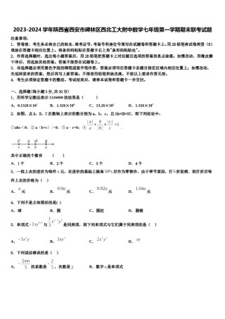 2023-2024学年陕西省西安市碑林区西北工大附中数学七年级第一学期期末联考试题含解析.doc