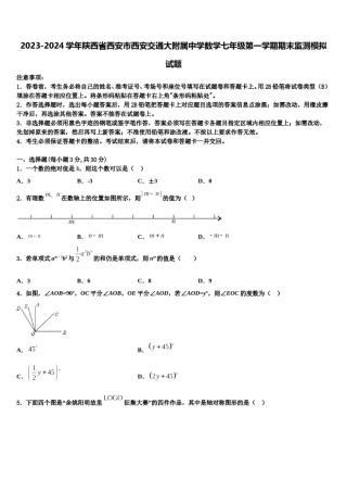 2023-2024学年陕西省西安市西安交通大附属中学数学七年级第一学期期末监测模拟试题含解析.doc