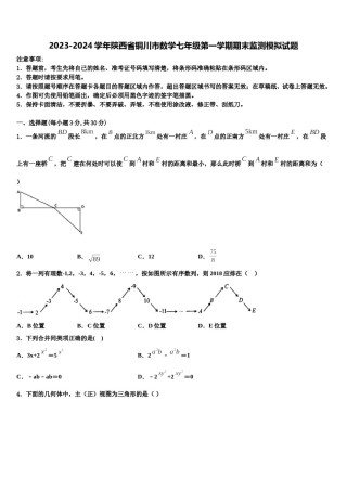 2023-2024学年陕西省铜川市数学七年级第一学期期末监测模拟试题含解析.doc