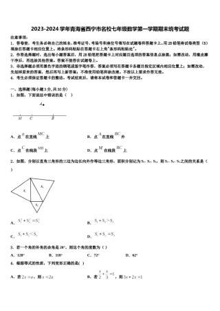 2023-2024学年青海省西宁市名校七年级数学第一学期期末统考试题含解析.doc