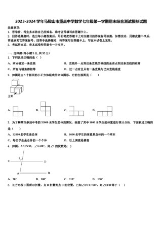 2023-2024学年马鞍山市重点中学数学七年级第一学期期末综合测试模拟试题含解析.doc