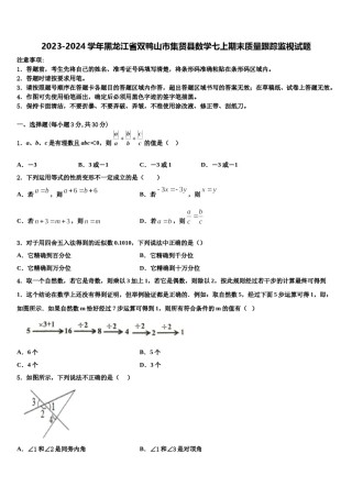 2023-2024学年黑龙江省双鸭山市集贤县数学七上期末质量跟踪监视试题含解析.doc