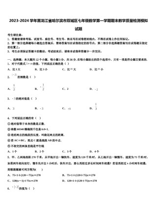 2023-2024学年黑龙江省哈尔滨市双城区七年级数学第一学期期末教学质量检测模拟试题含解析.doc