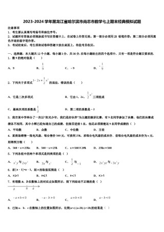 2023-2024学年黑龙江省哈尔滨市尚志市数学七上期末经典模拟试题含解析.doc