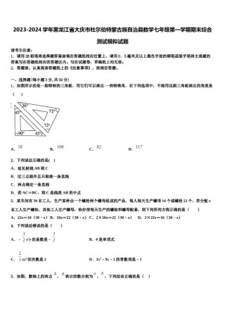 2023-2024学年黑龙江省大庆市杜尔伯特蒙古族自治县数学七年级第一学期期末综合测试模拟试题含解析.doc