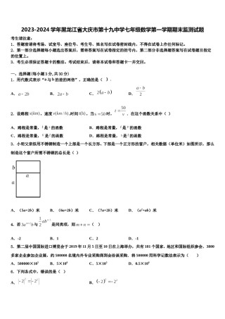 2023-2024学年黑龙江省大庆市第十九中学七年级数学第一学期期末监测试题含解析.doc
