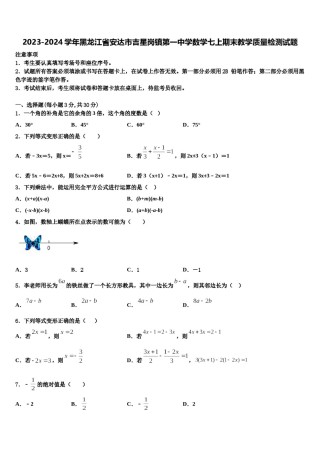 2023-2024学年黑龙江省安达市吉星岗镇第一中学数学七上期末教学质量检测试题含解析.doc