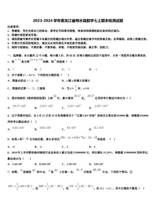 2023-2024学年黑龙江省明水县数学七上期末检测试题含解析.doc