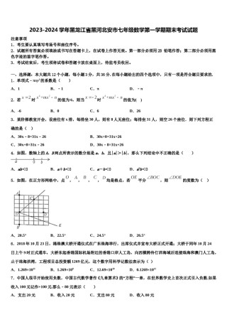 2023-2024学年黑龙江省黑河北安市七年级数学第一学期期末考试试题含解析.doc