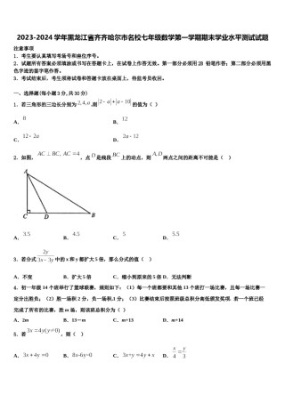 2023-2024学年黑龙江省齐齐哈尔市名校七年级数学第一学期期末学业水平测试试题含解析.doc