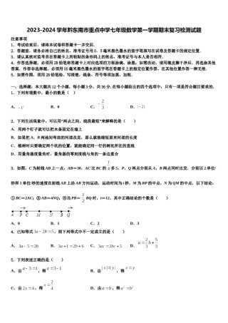 2023-2024学年黔东南市重点中学七年级数学第一学期期末复习检测试题含解析.doc