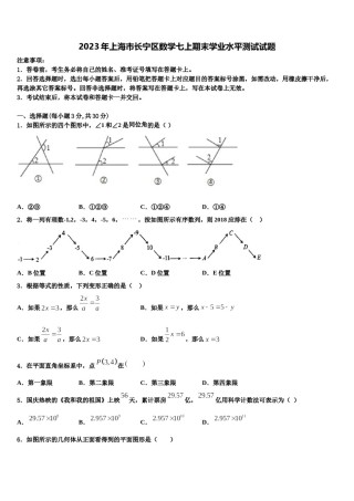 2023年上海市长宁区数学七上期末学业水平测试试题含解析.doc