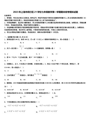 2023年上海市闵行区21学校七年级数学第一学期期末统考模拟试题含解析.doc