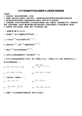 2023年东省济宁市金乡县数学七上期末复习检测试题含解析.doc