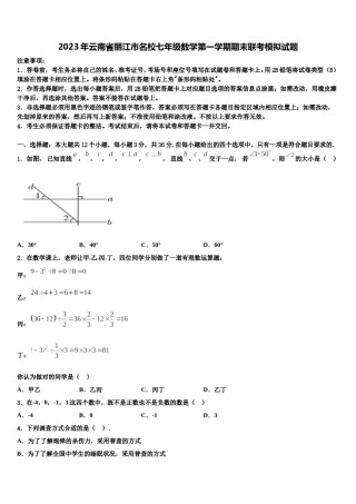 2023年云南省丽江市名校七年级数学第一学期期末联考模拟试题含解析.doc