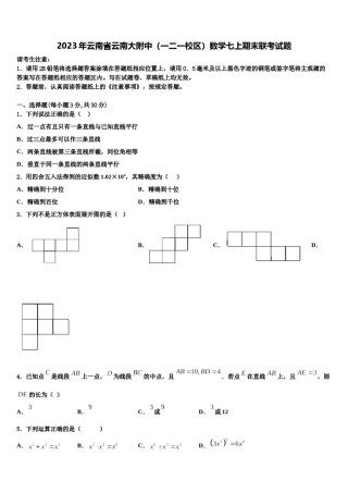 2023年云南省云南大附中（一二一校区）数学七上期末联考试题含解析.doc