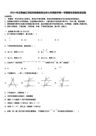 2023年云南省红河哈尼族彝族自治州七年级数学第一学期期末质量检测试题含解析.doc