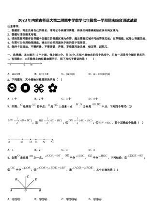 2023年内蒙古师范大第二附属中学数学七年级第一学期期末综合测试试题含解析.doc
