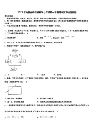 2023年内蒙古杭锦旗数学七年级第一学期期末复习检测试题含解析.doc