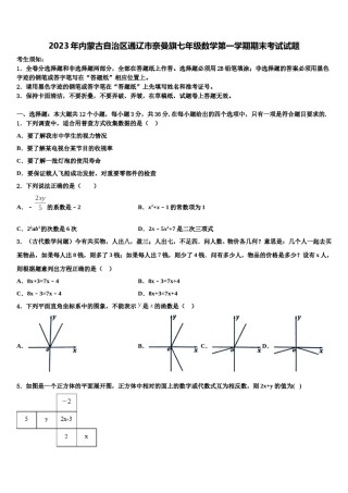 2023年内蒙古自治区通辽市奈曼旗七年级数学第一学期期末考试试题含解析.doc