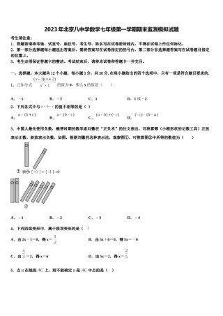 2023年北京八中学数学七年级第一学期期末监测模拟试题含解析.doc