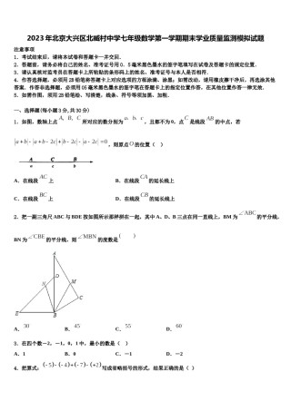 2023年北京大兴区北臧村中学七年级数学第一学期期末学业质量监测模拟试题含解析.doc