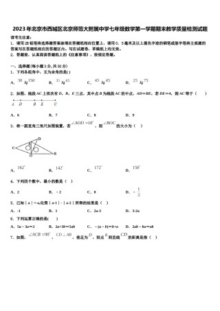 2023年北京市西城区北京师范大附属中学七年级数学第一学期期末教学质量检测试题含解析.doc