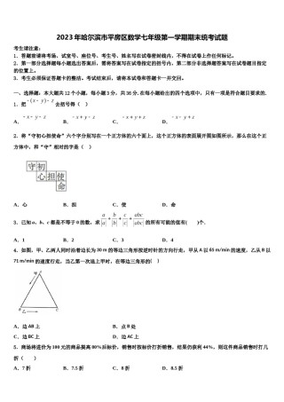 2023年哈尔滨市平房区数学七年级第一学期期末统考试题含解析.doc