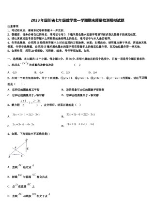 2023年四川省七年级数学第一学期期末质量检测模拟试题含解析.doc