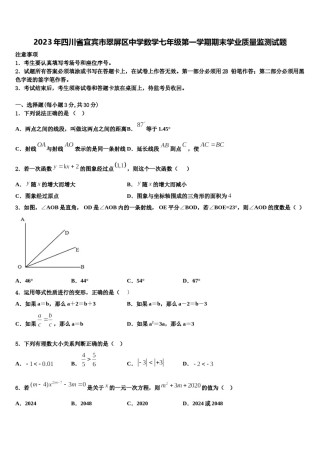 2023年四川省宜宾市翠屏区中学数学七年级第一学期期末学业质量监测试题含解析.doc