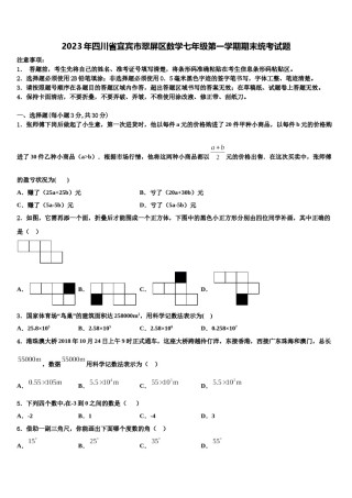 2023年四川省宜宾市翠屏区数学七年级第一学期期末统考试题含解析.doc