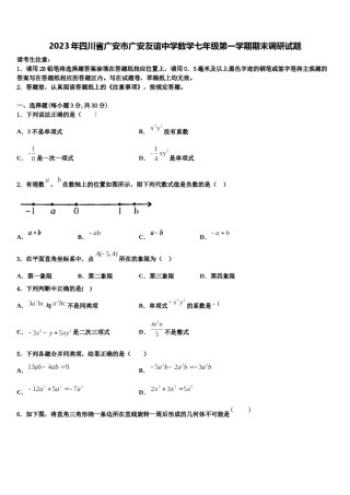 2023年四川省广安市广安友谊中学数学七年级第一学期期末调研试题含解析.doc