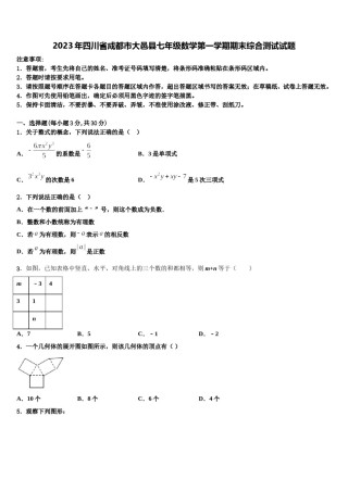 2023年四川省成都市大邑县七年级数学第一学期期末综合测试试题含解析.doc