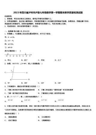 2023年四川省泸州市泸县七年级数学第一学期期末教学质量检测试题含解析.doc