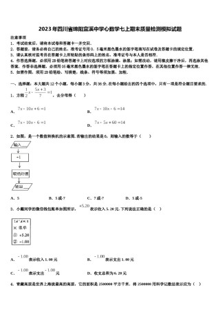 2023年四川省绵阳宜溪中学心数学七上期末质量检测模拟试题含解析.doc