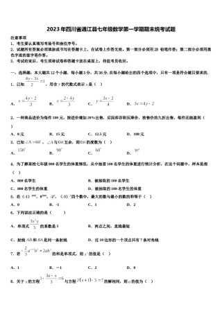 2023年四川省通江县七年级数学第一学期期末统考试题含解析.doc