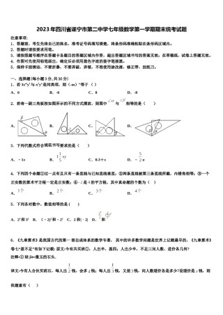 2023年四川省遂宁市第二中学七年级数学第一学期期末统考试题含解析.doc