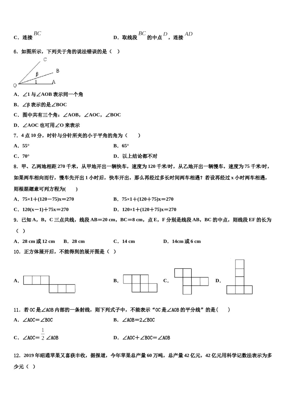 2023年四川省阆中学市数学七上期末调研试题含解析.doc_第2页
