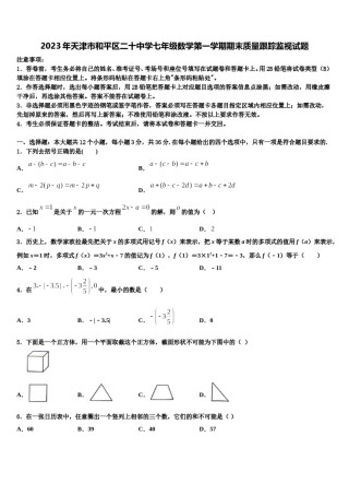 2023年天津市和平区二十中学七年级数学第一学期期末质量跟踪监视试题含解析.doc
