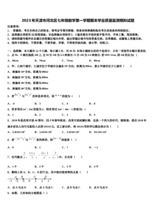 2023年天津市河北区七年级数学第一学期期末学业质量监测模拟试题含解析.doc