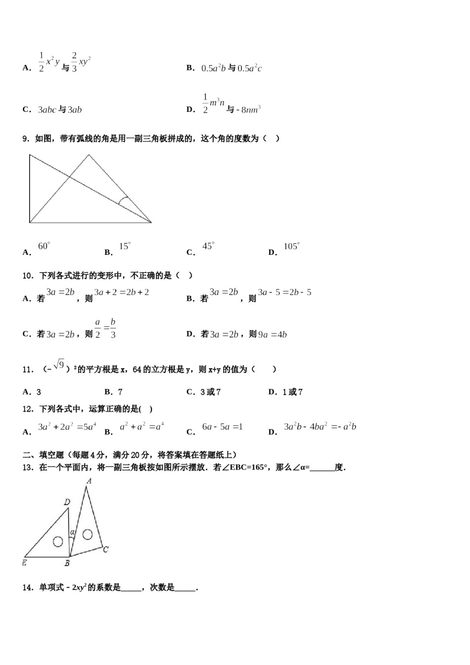 2023年天津市河北区扶轮中学数学七年级第一学期期末质量跟踪监视模拟试题含解析.doc_第2页