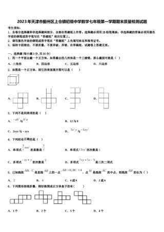 2023年天津市蓟州区上仓镇初级中学数学七年级第一学期期末质量检测试题含解析.doc